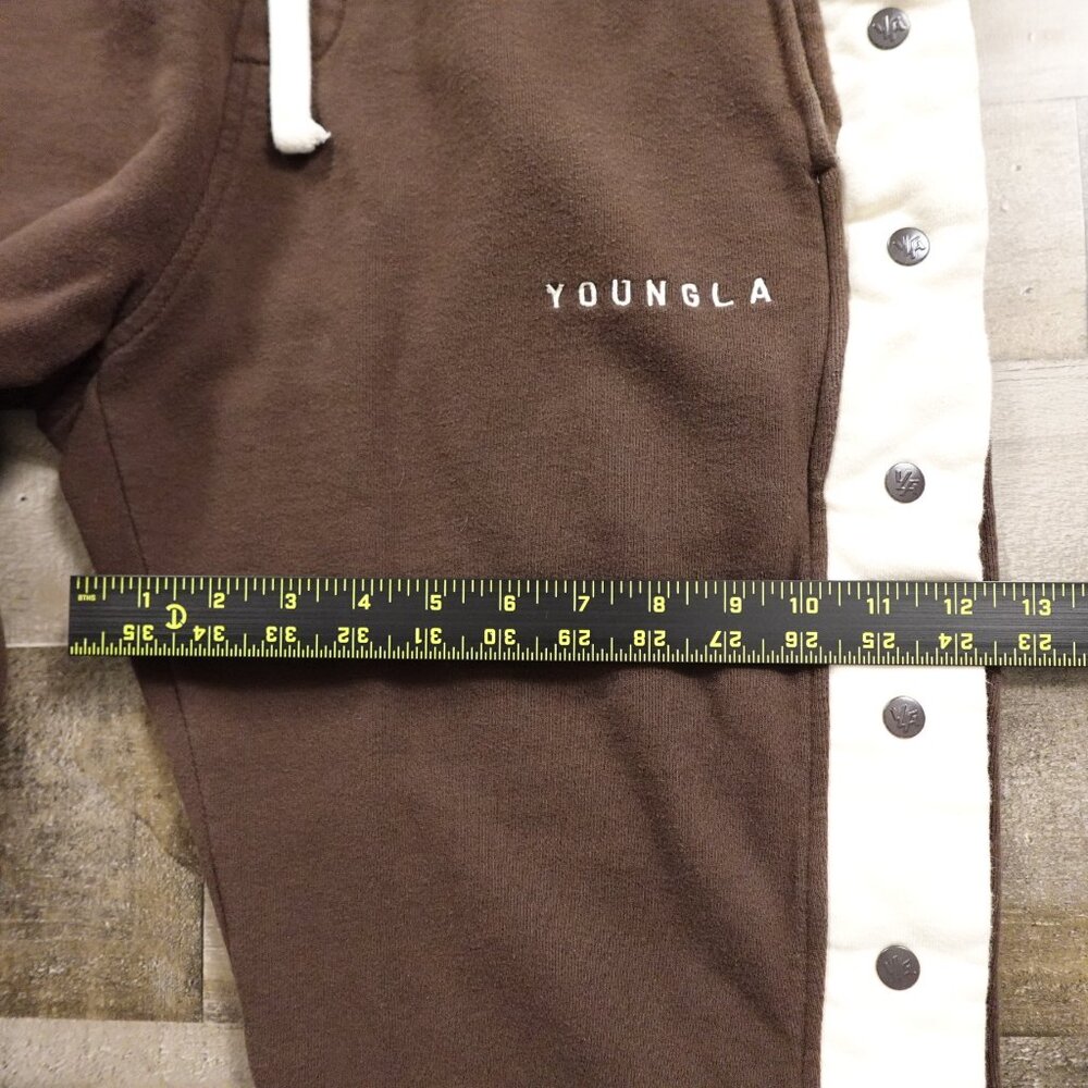 YoungLA 90s Tear Away Joggers Men’s XL Brown Cream Snap Track Pants 28” Inseam - Picture 8 of 12